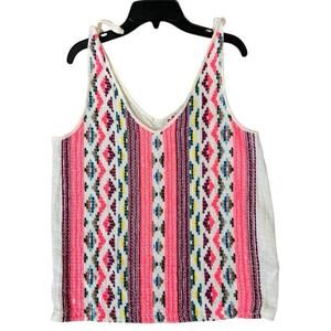 ANTHROPOLOGIE Top Sz XS Dolan Aztec Oaxacan Embroidered Shoulder Tie Tank